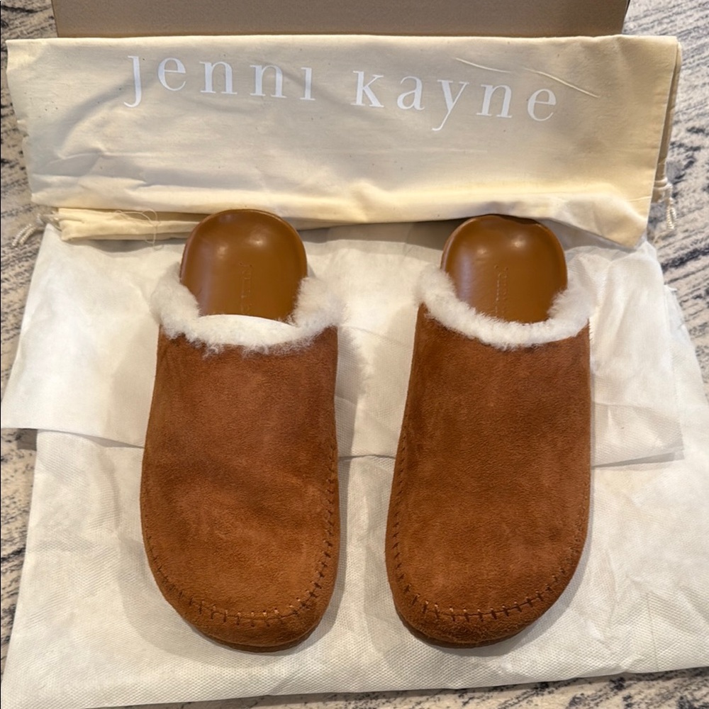 Jenni Kayne Brown Suede Shearling Slippers